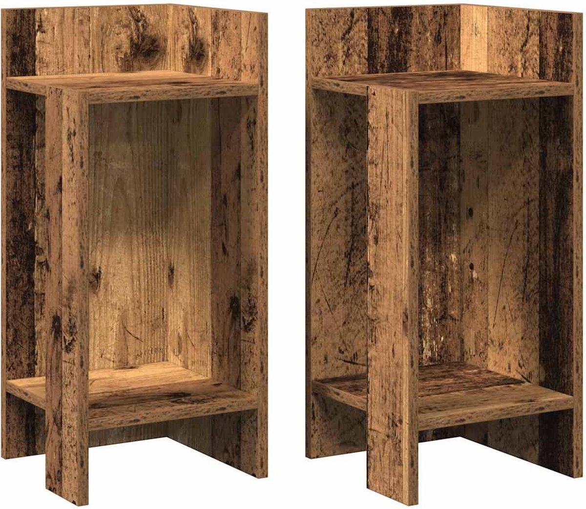 vidaXL Bijzettafels - 2 - st - met - plank - 25,5x27x60 - cm - oud - houtkleurig oud hout