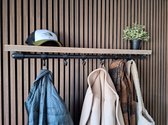 Porte-manteau tube échafaudage Zwart | 80 cm | 6 crochets | Plateau supérieur en bois d' Steigerhout | Tube 27 mm | Industrie | Loft | Robuste | Tube | Acier | Bois | Métal