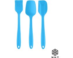 Siliconen Spatelset 3-delig – Spatel, Lepel en Kwast – Blauw – BPA-vrij en Hittebestendig – Vaatwasserbestendig Keukengerei