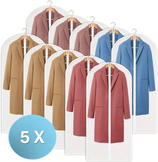 MeubelsvanJoep housse à vêtements 5 pièces transparente - Sac de rangement 60 x 120cm - Sac à vêtements avec fermeture éclair - Sac de rangement pour robe de mariée