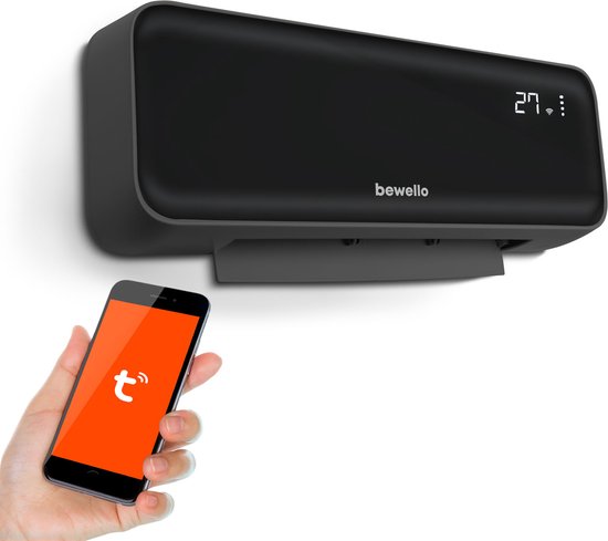 Slimme Elektrische Verwarming Kachel Wand - Zwart - met WIFI en Smart APP - Hangend met Thermostaat - Ventilator Functie - Wandbevestiging - tot 30m2 - 2000W - met TUYA app