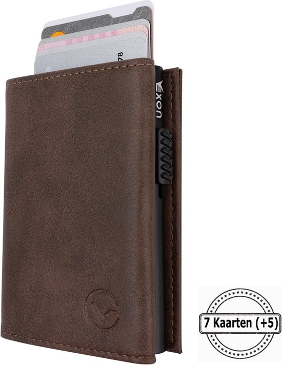 VEXON Legacy Prive - Wallet Pro - Premium Wallet Classic - Porte-cartes Carbone - Porte-cartes - Avec fermeture éclair - 10 cartes, billets et pièces - Porte-cartes de crédit RFID - Portefeuille homme et femme - Extensible - Cognac