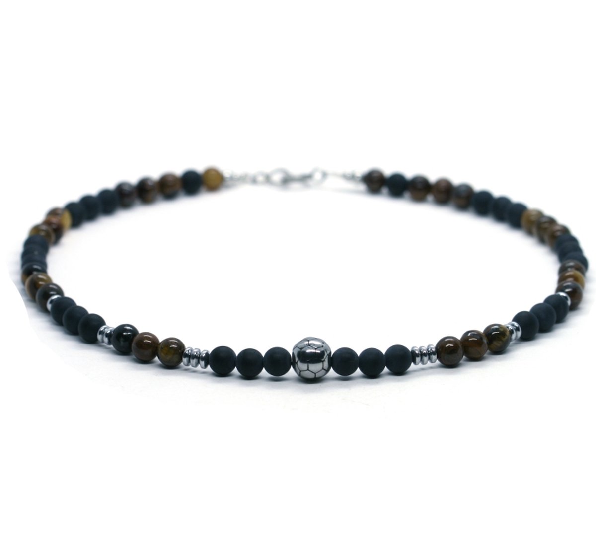 IbizaMen kids - Jongens - ketting - voetbal - RVS - edelsteen - 6mm - 36cm