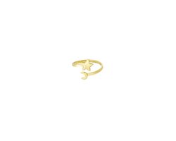 Ring met maan en ster - Yehwang - Ring - One size - Stainless Steel (verkleurt niet!) - Tiener ring - Goud - Gouden ring - Verstelbare ring - Waterproof - Nikkel vrij - Kerst cadeau - Sinterklaas cadeau - Moederdag - Valentijn - Minimalistische ring