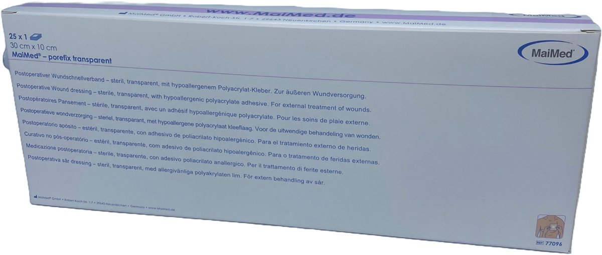 Goedkoopste Maimed porefix transparante waterproof pleister 30cm x 10 cm (per stuk steriel verpakt 25 stuks