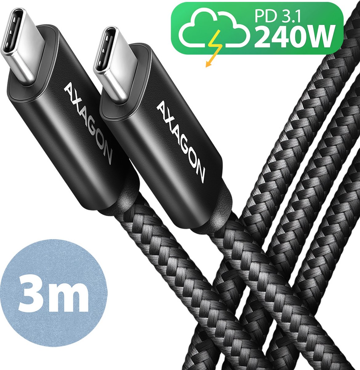 AXAGON Mobiele telefoon Laadkabel [1x USB-C - 1x USB-C USB 2.0] 3 m USB-C 2.0
