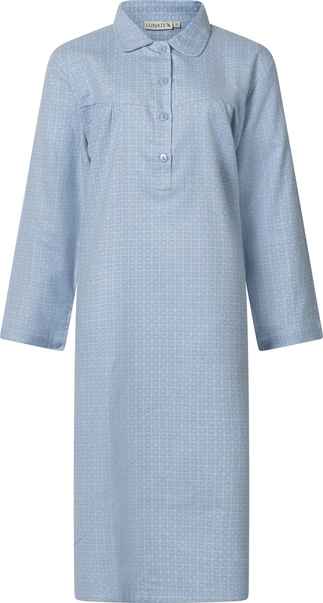 Lunatex klassiek dames nachthemd 643778 met knoopsluiting - warm flanel - blauw