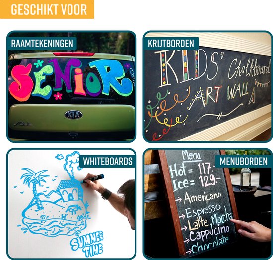 Napi Raamstiften XL 8st - 3-in-1 Punt - Afwasbaar - Jumbo Krijtstiften voor Krijtbord & Raam - 3 tot 10mm - Whiteboard Stiften - Whiteboardmarkers - Krijtstift Markers - Glasstiften - Krijtmarker - Porselein - Glas - 8 Kleuren