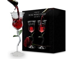 MikaMax Roos Wijnglas Set - Uniek Design - Luxe Wijnglazen - Set van 2 - In luxe cadeauverpakking - Wijn Cadeau - Wijnset