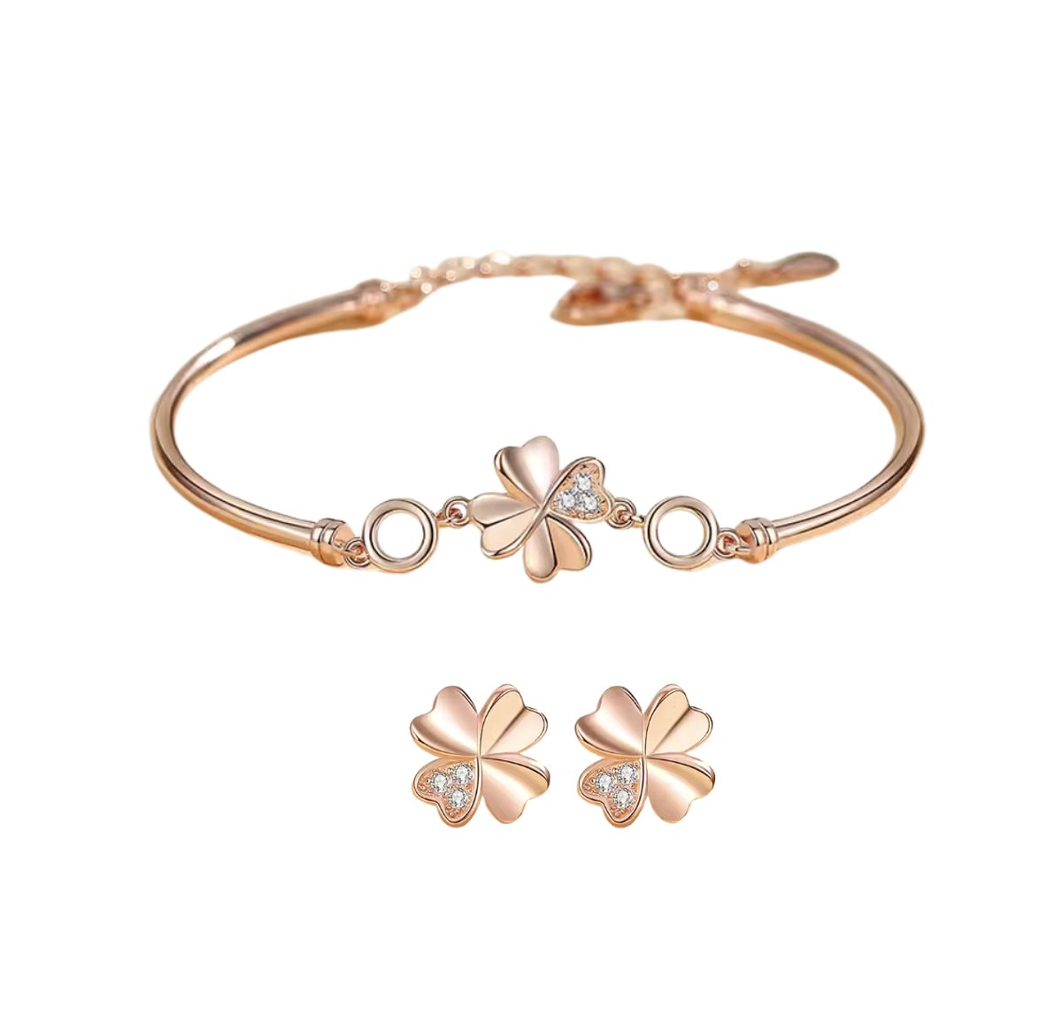 ASTRADAVI S925 Sterling Zilver - Sieraden Geschenkset - Armband Zirkonia Klavertje Vier - met Bijpassende Oorbellen - Rosé Goud