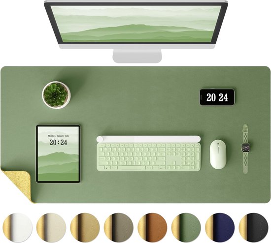 Sounix Dubbelzijdige Bureau Onderlegger - Bureaumat Kunstleer - 90x45 CM - Muismat XXL - onderleggers - Bureau Organizer - Green