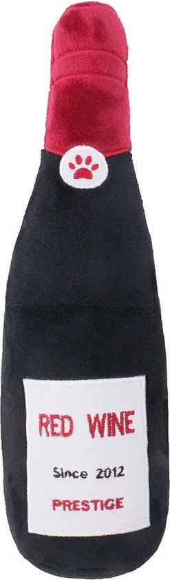 Boeste Jouet pour chien – Bouteille de vin rouge en peluche avec couinement – ​​Durable et amusant