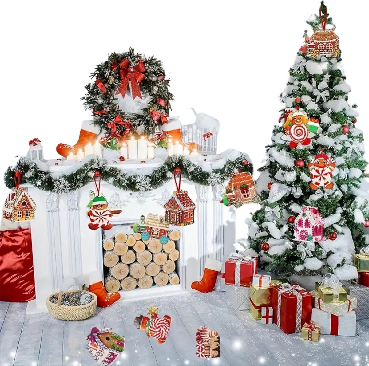 Bovista Kerstballen - Kerstversiering - Hout - 12 Stuks - Feestelijke Decoratie - Kleurrijk - Set