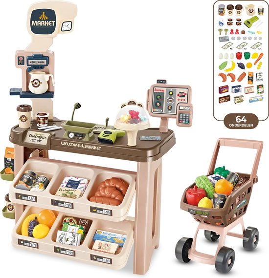 My Green Deal - Speelgoed Winkel - Speelgoed Kassa met Scanner - Winkelwagen - Speelgoed Eten - Speelgoed Geld