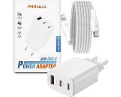 Oplader geschikt voor iPhone / iPad – 30w usb C Adapter 2x usb C + usb A – Usb C naar Lightning Kabel 3 Meter – Usb C Snellader