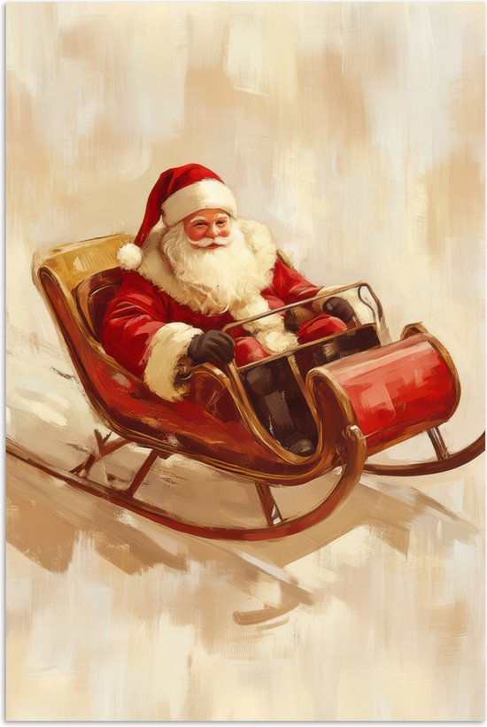 Poster 40x60 cm - Kerst - Slee - Kerstman - Posters - Kamer decoratie - Wanddecoratie woonkamer - Muurdecoratie slaapkamer - Kerstversiering - Kerstdecoratie voor binnen - Kerstmis