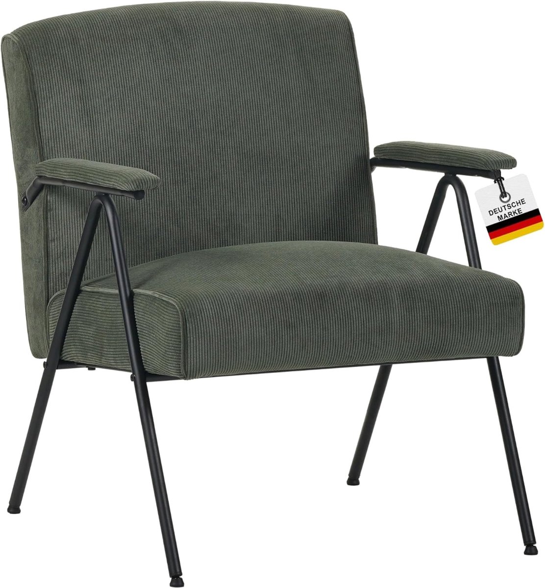 Albatros design vintage fauteuil Stanford, bekleding van hoogwaardige koordstof in Groen, zeer comfortabele verende kern, relaxfauteuil loungestoel voor in de woonkamer, slaapkamer of als tv-fauteuil