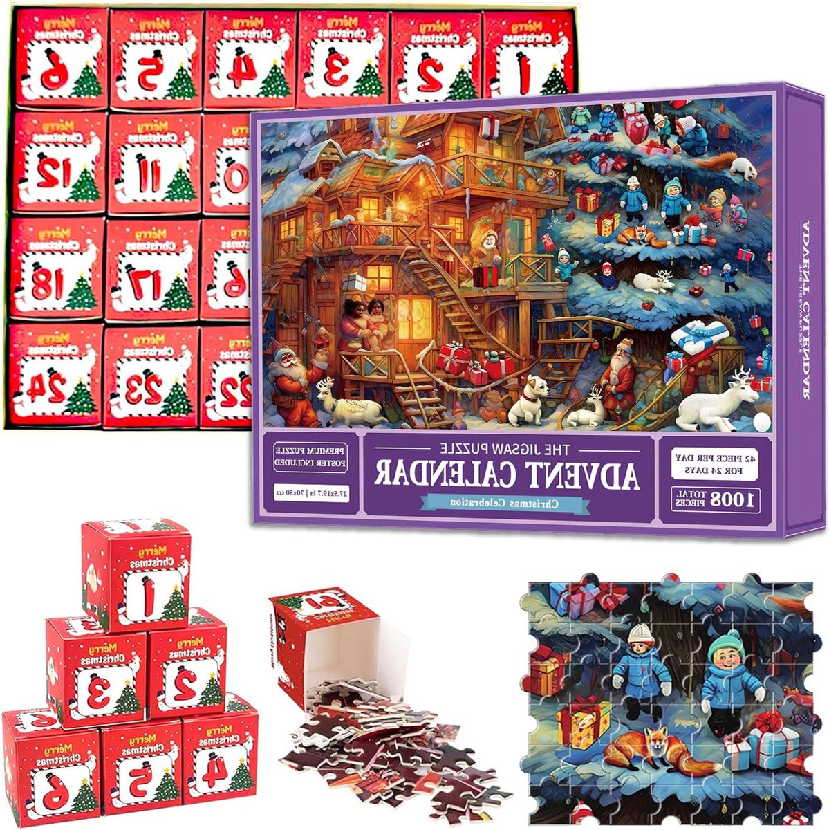 oCreon Adventskalender 2024 Kerst Legpuzzel - 24 Dagen Aftelkalender voor Kinderen & Volwassenen