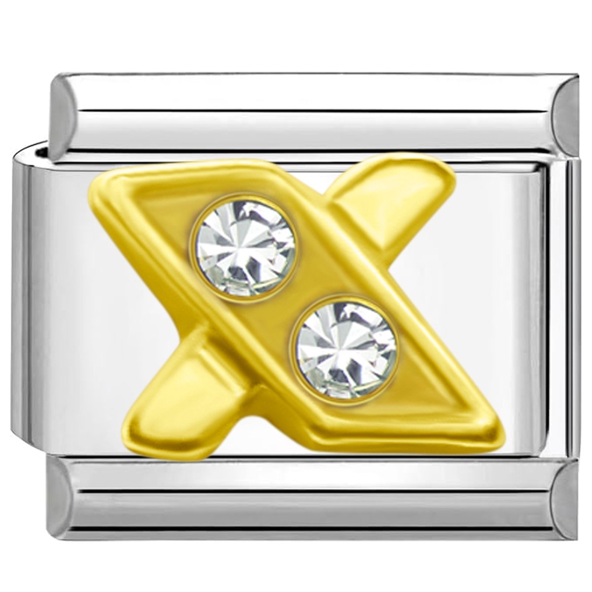 Quiges - Schakel - Bedel - 9mm - charms - Goud - Zirkonia - alfabet - letter X - Geschikt voor - armband - Schakelarmband - italy bedels armband