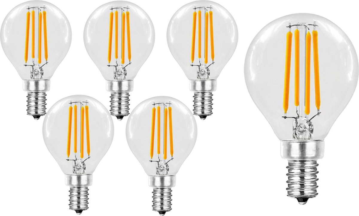 TRANGO Set van 5 stuks E14002*5 LED Filament Globe Bulb 5 Watt 450 lumen I 2700K Warm White I Vervanging voor 40W gloeilamp I Bulb I Bulb I LED Lamp in bolvorm met E14 Fitting I Stralingshoek 360°