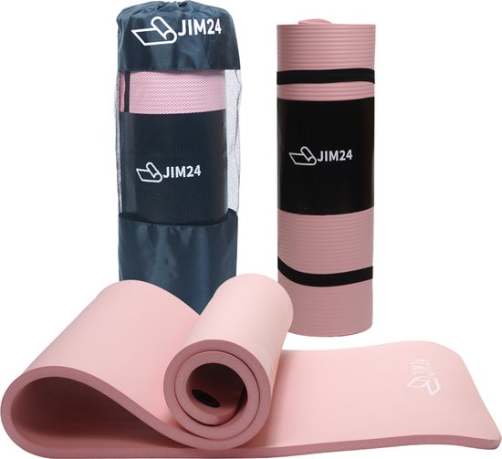 Jim24 Yogamat - Yoga Mat Extra Dik - 15 mm - Fitness Mat - Sport Mat - Antislip - Slijtvast - Incl. Draagtas - Zalmroze