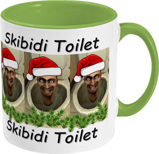Mug Skibidi Toilettes Noël Edition Intérieur et anse colorés. Couleur vert clair
