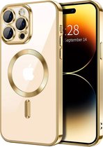 Hoes Geschikt voor iPhone 16 Pro Max Magsafe Compatible Goud - Back Cover met ingebouwde camera glas bescherming - TG Techgrip