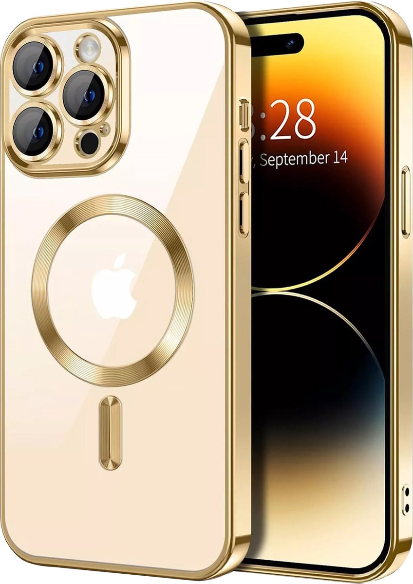Hoes Geschikt voor iPhone 16 Pro Max Magsafe Compatible Goud - Back Cover met ingebouwde camera glas bescherming - TG Techgrip