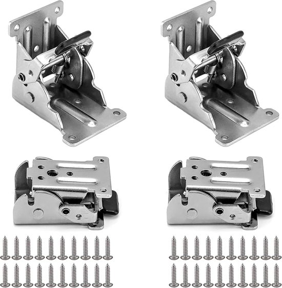 Deuson 4 stuks klaptafelpoten, stalen klaptafelpoten, riser met bevestigingsschroeven, 2/4 stijgniveau, verstelbare tafelhoogtehoogte, extender voor klaptafels, rechte en gebogen poten, 44 cm, zwart