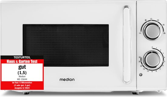 MEDION magnetron, ca. 700 watt vermogen, ca. 17 liter inhoud, 6 standen, ontdooifunctie, MD 15644, wit