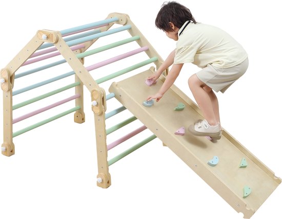 Lusio Klimrek - 12-in-1 Houten Klimrek Kinderen - Pikler Driehoek met Klimboog - Montessori Klimrek Hout - Extra Veilig Montessori Speeltoestel