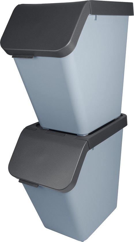 Sunware - Sigma home Prullenbak Stapelbaar - 40L - Set van 2 - Blauw- GRATIS stickervel