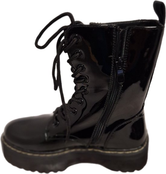 LUCKYSHOES-BOTTE À LACETS-24 CM HAUT-LAQUE MIROIR- SEMELLE PLATEFORME-41