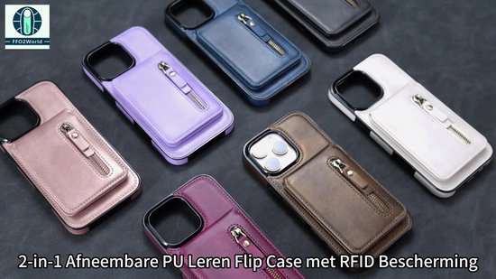 FFO2World MagSafe Étui portefeuille iPhone 16 Pro avec porte-cartes – Étui à rabat 2 en 1 amovible en cuir PU avec Protection RFID et béquille, compatible avec MagSafe – Marron