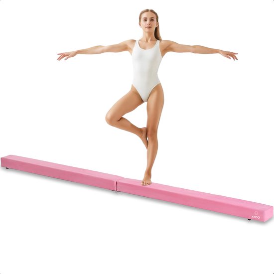Foto: Ayoo turnbalk evenwichtsbalk turnbalk voor thuis turn balk turnbalk opvouwbaar balanstrainer gymnastiek oefenbalk thuis turnen roze 220 cm