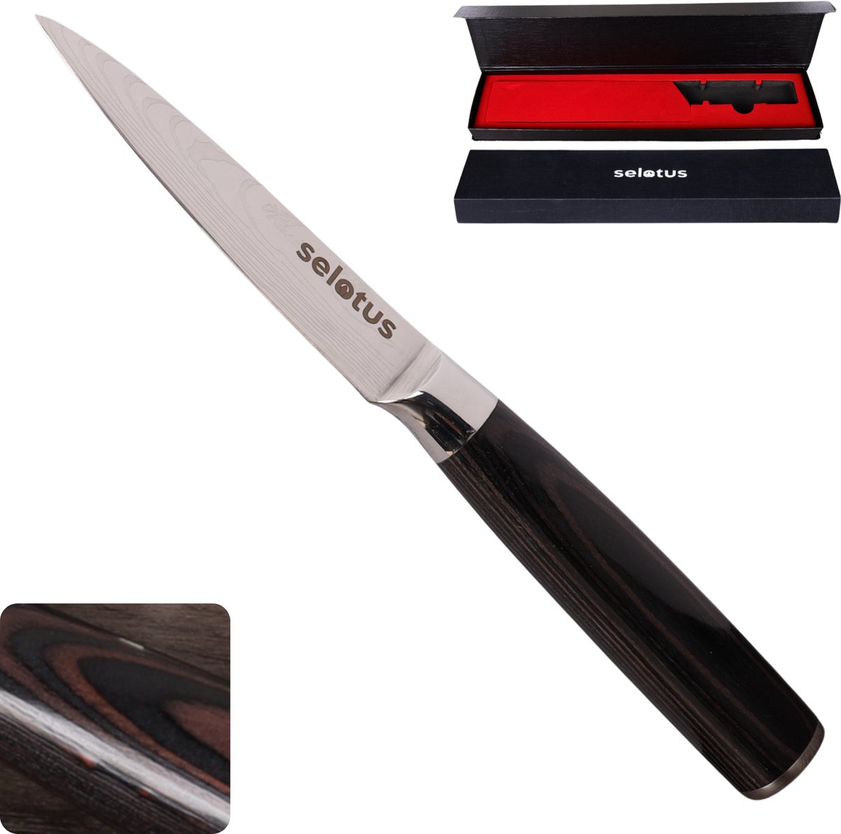 Selotus® Japans Koksmes 9 cm – Professioneel officemes – Vlijmscherp Mes voor Vlees, Vis en Groenten – Past in Messenset of Messenblok – Bruin