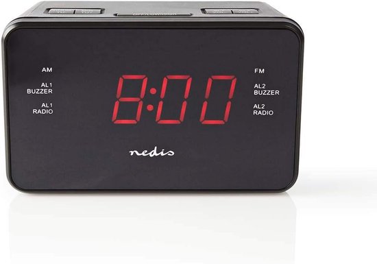 Foto: Digitale wekkerradio met tijdprojectie en snoozefunctie am fm radio 2 alarmen zwart