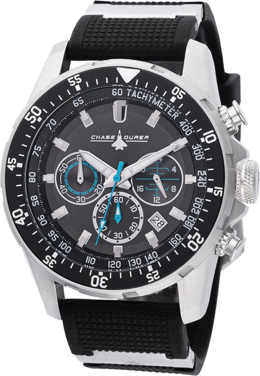 Chase Durer Conquest CDW-0084 Heren Horloge - Waterdicht - Analoog - Quartz Uurwerk - Roestvrij Staal met zwarte Wijzerplaat - 46mm