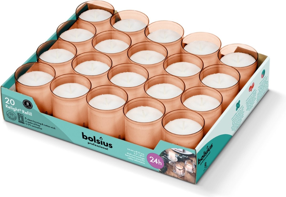 Bolsius - Horeca Relight - Navulling - 64/52 - 20 stuks per verpakking - Zacht Roze