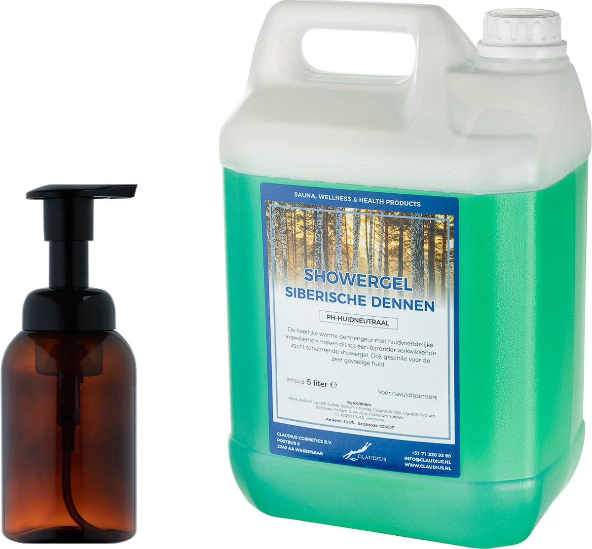 Goedkoopste Zeepdispenser 300 ml amber bruin hervulbaar 5 liter Showergel Siberische Dennen navulling