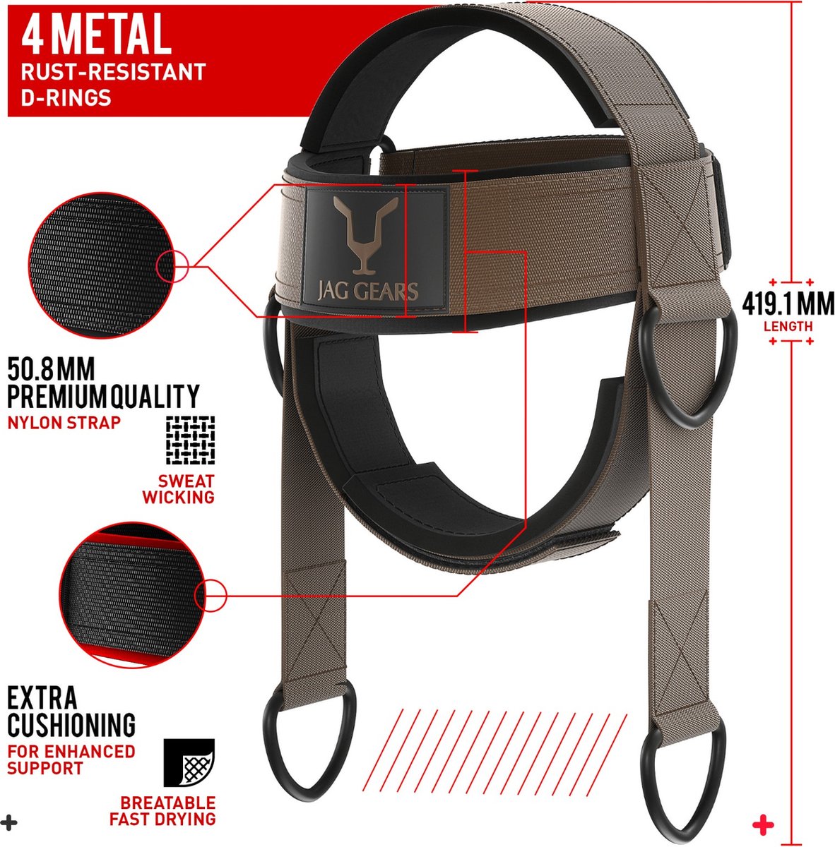 JAG GEARS Nektrainer Nektraining - Nektrainer 7 mm neopreen gevoerd met 110 cm lange verstelbare stalen ketting voor gym, racen, boksen, nektrainingsharnas om de spierkracht te verbeteren - Bruin — afbeelding 5