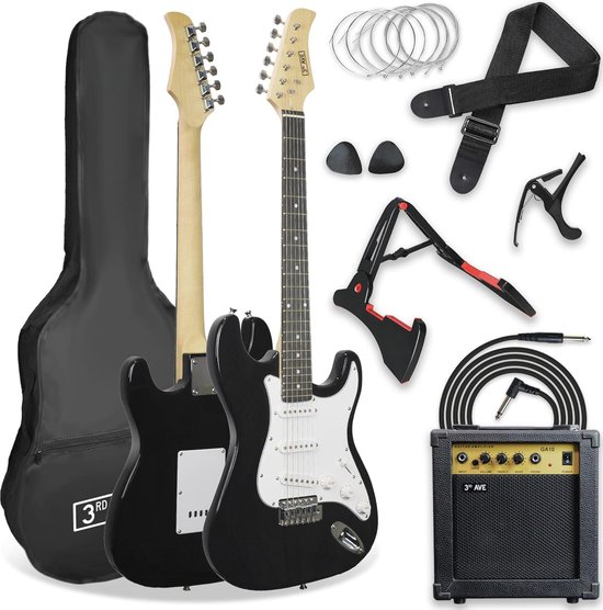 3rd Avenue 1/4 formaat elektrische gitaarpakket voor beginnende kinderen, 5W draagbare versterker, kabel, tas, plectrums en gitaarband - blauw