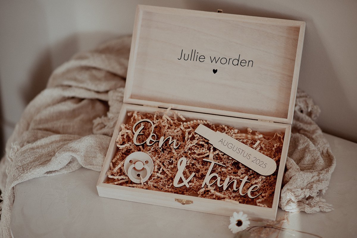 BolleToet - XL houten kistje hartje - Jullie worden oom & tante - zwangerschapsaankondiging