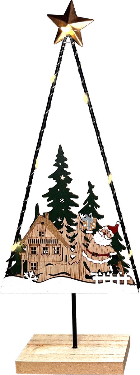 Tafeldecoratie kerstlandschap "Santa" met 10 LEDs - 33 cm