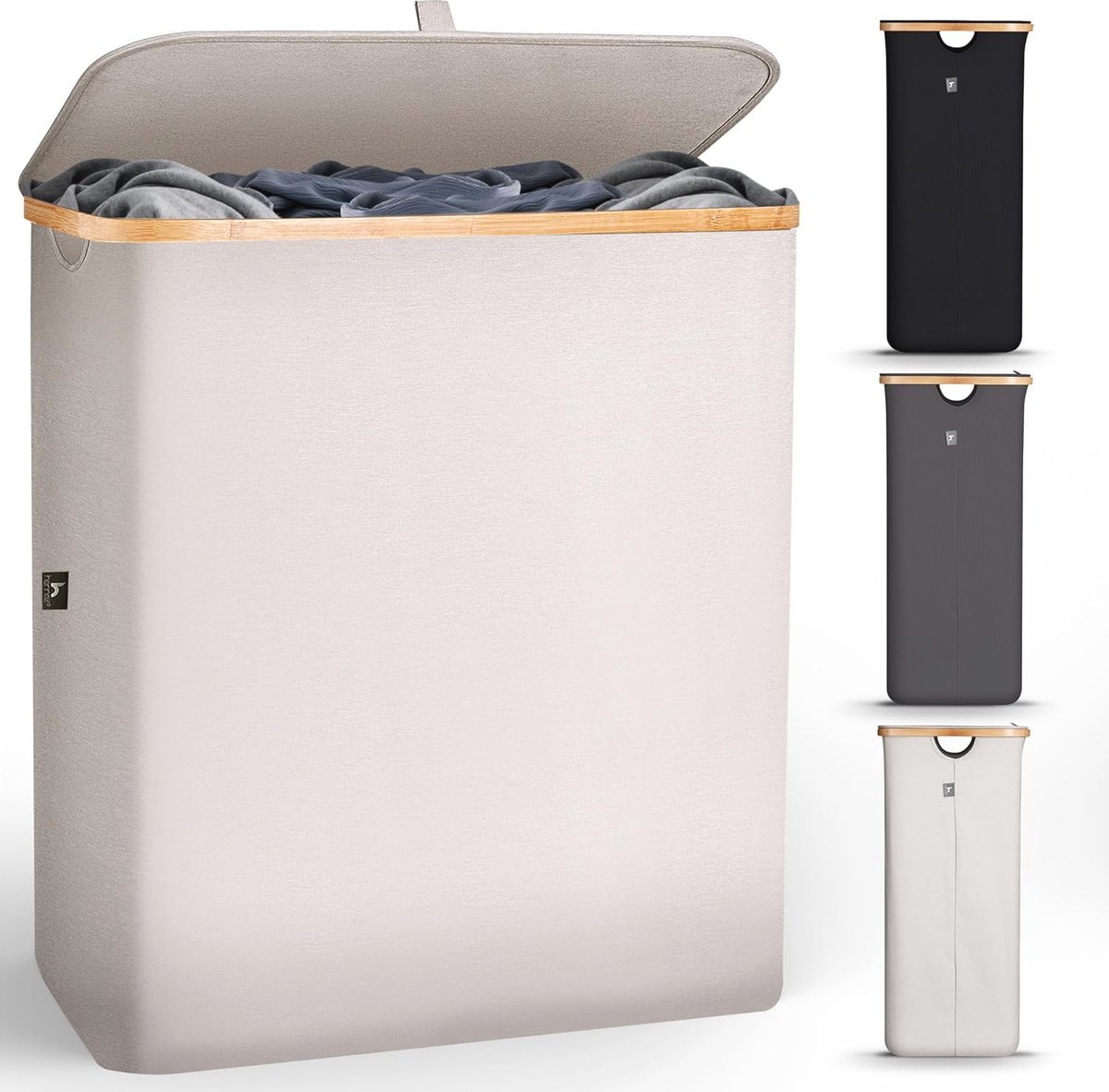 Goedkoopste Grote Wasmand met Deksel - 140L Waszak voor Badkamer en Slaapkamer - Dubbele Opvouwbare Wasmand met Handvatten - Hygiënische Wasoplossing