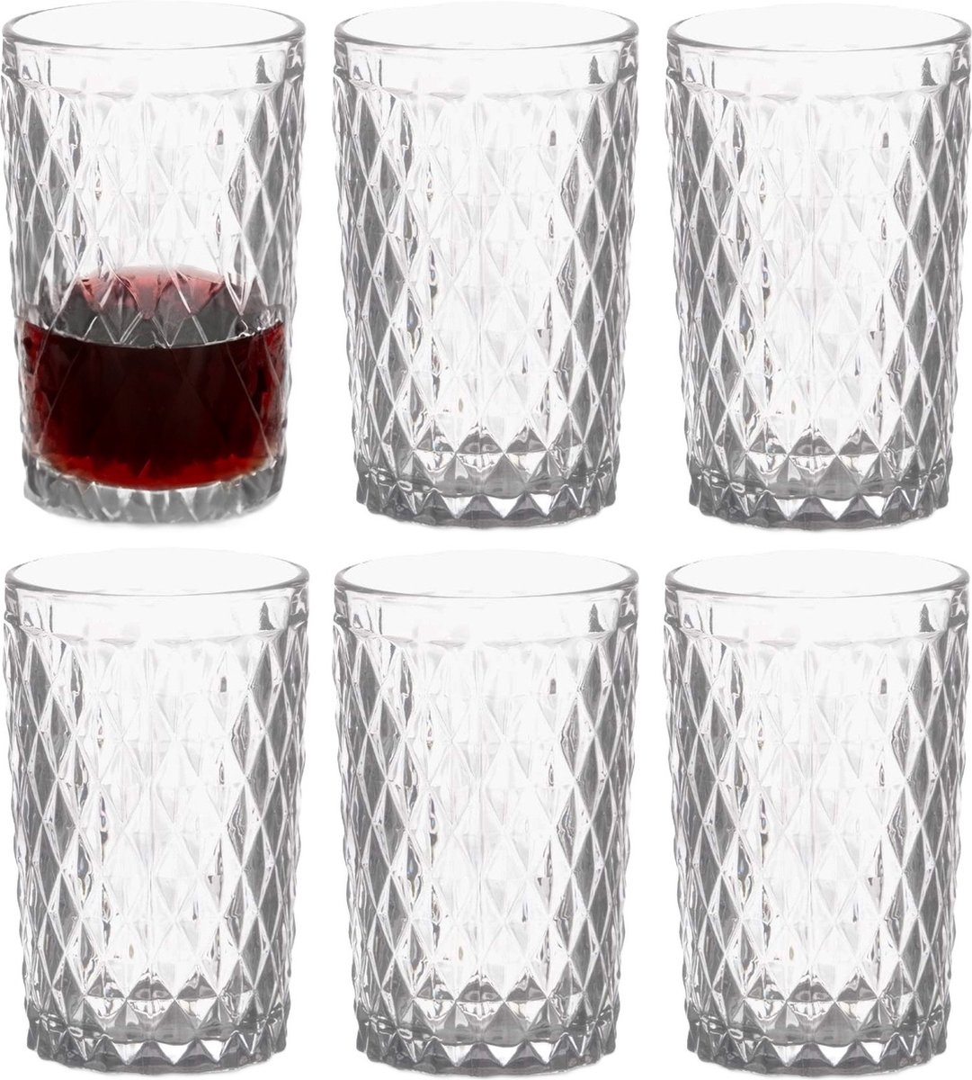 Vivalto Drinkglazen/waterglazen Diamonds - tumblers - glas - set 12x stuks - 370 ml