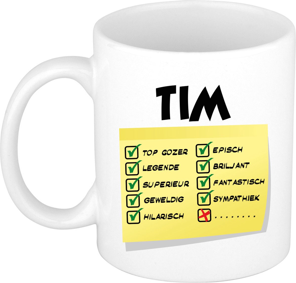 Bellatio Decorations Naam mok Tim - wit - top gozer - keramiek - 300 ml - cadeau collega beker