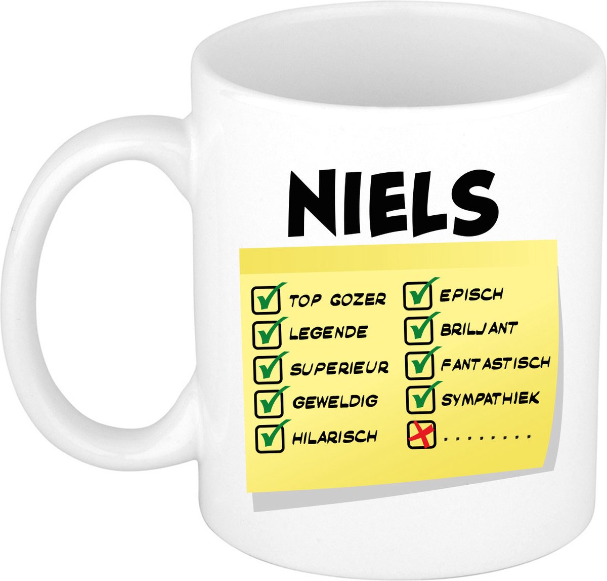 Bellatio Decorations Naam mok Niels - wit - top gozer - keramiek - 300 ml - cadeau collega beker