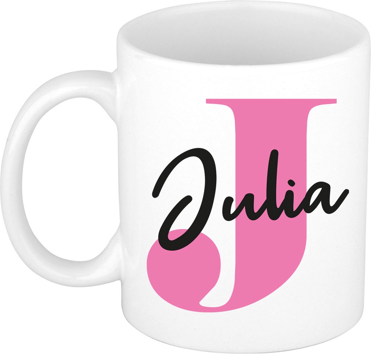 Bellatio Decorations Naam mok Julia - roze - wit - keramiek - 300 ml - cadeau beker