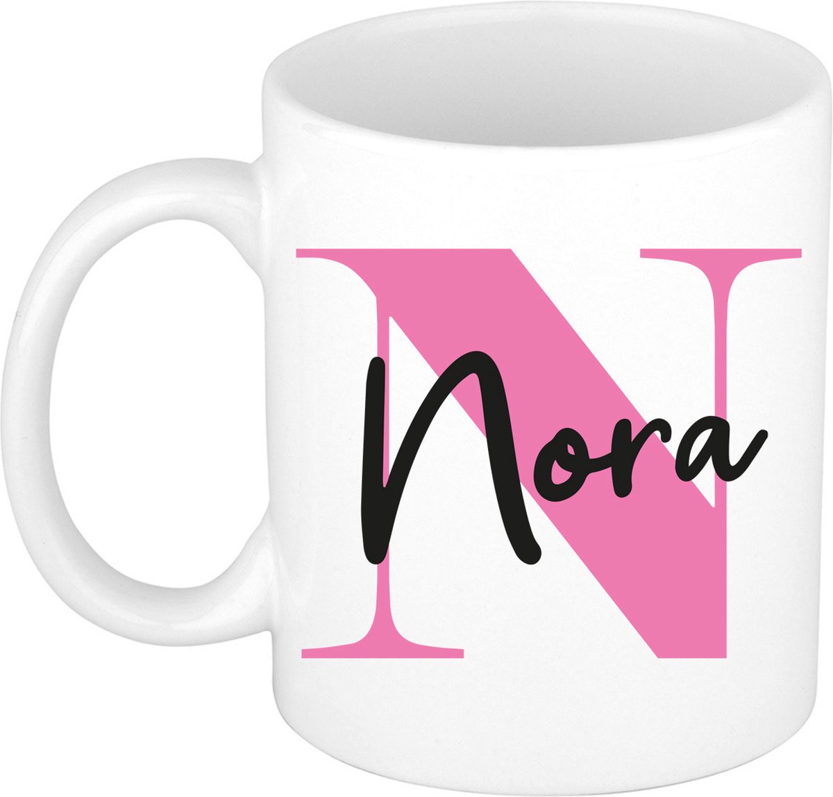 Bellatio Decorations Naam mok Nora - roze - wit - keramiek - 300 ml - cadeau beker